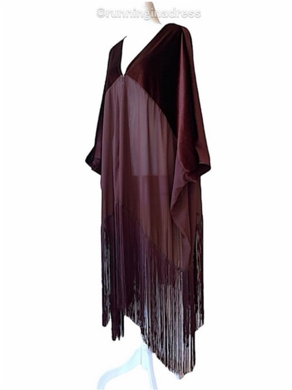 Free People Velvet Dreams Fringe Kimono Aubergine One Size OS Boho NWOT - Picture 8 of 15